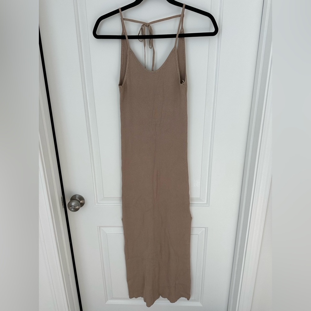 Berksha Tan Ribbed Knit Maxi Dress